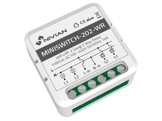 NVS-MINISWITCH-202-WR_16117 Relé inteligente de 2 linhas - Nivian Smart - Imagem de 1